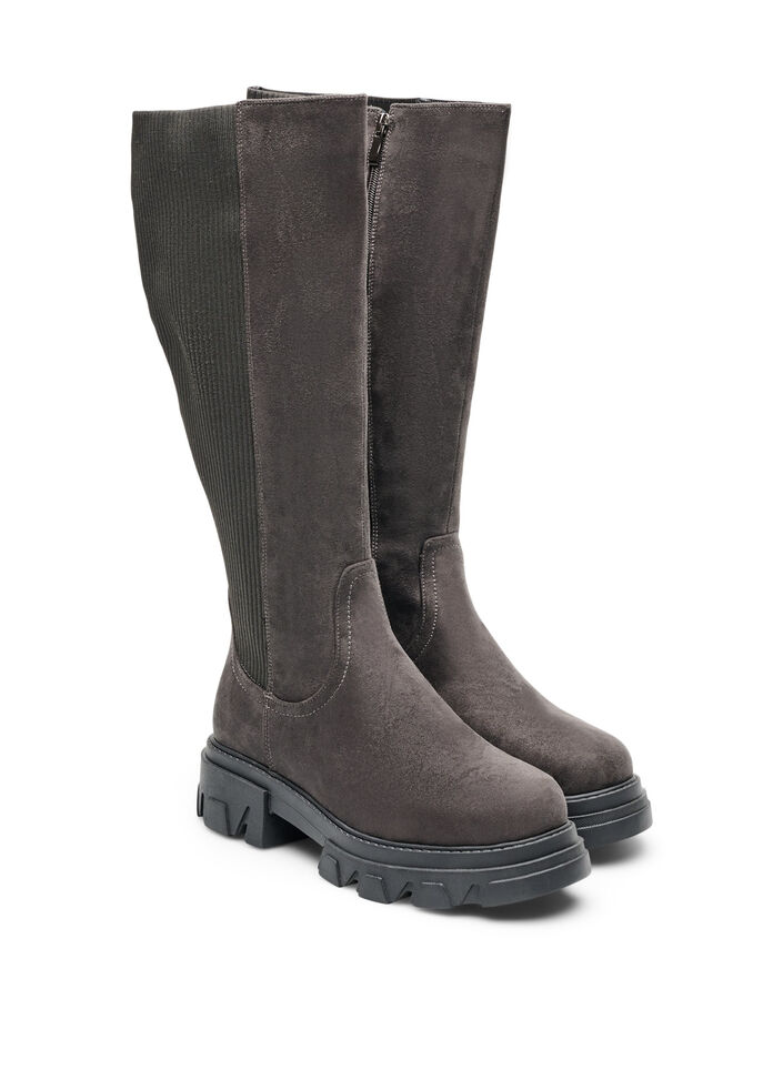 Dlugie buty z zebrowanym, elastycznym cholewem i grube podeszwa, Brązowy, Packshot image number 1