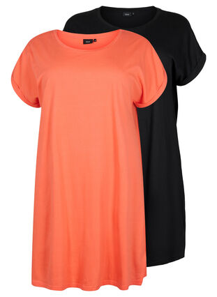 2-pack bawelniana sukienka z krótkimi rekawami, Living Coral / Black, Packshot image number 0