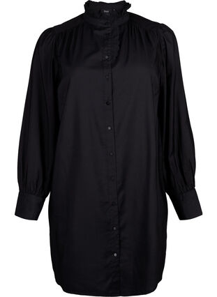 Wiskozowa sukienka koszulowa z marszczeniami, Black, Packshot image number 0