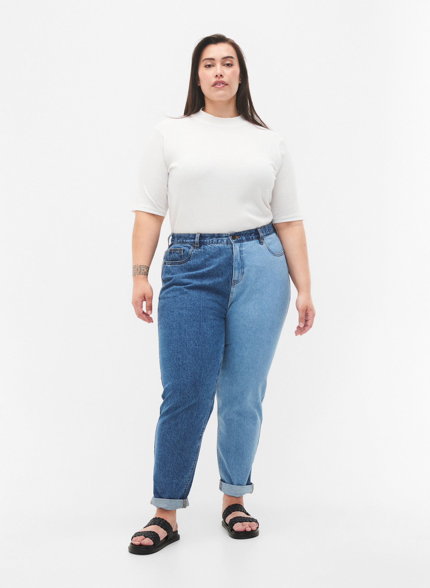 Zizzi Dwukolorowe jeansy Mille typu mom fit, Lt. B. Comb, Model image number 0