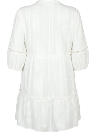 Bawelniana sukienka z rekawem 3/4 i marszczeniami, Bright White, Packshot image number 1