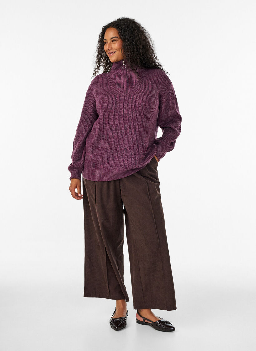 Sweter z wysokim kolnierzem i zamkiem blyskawicznym, Fioletowy, Model image number 1