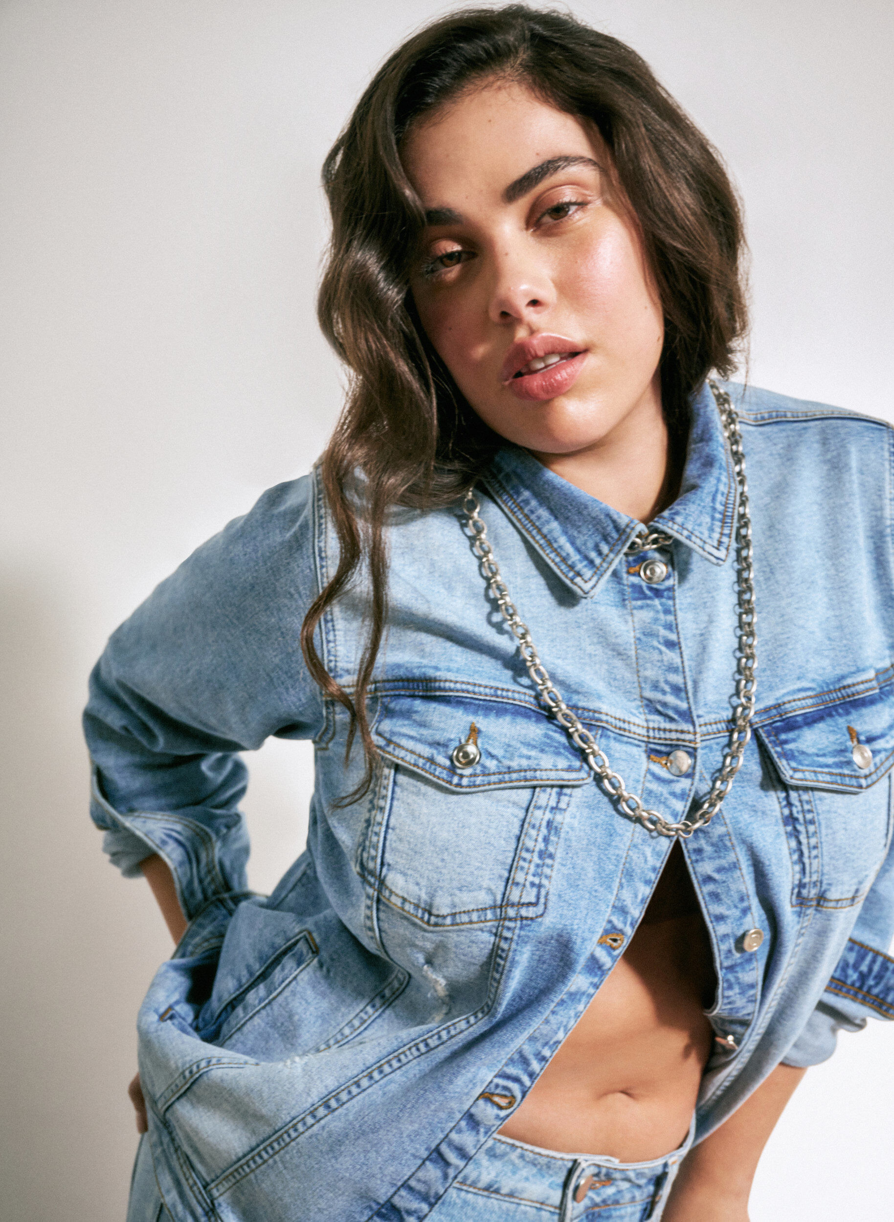 Zizzi Kr&oacute;tka bawelniana kurtka jeansowa, Light blue denim, Image image number 0