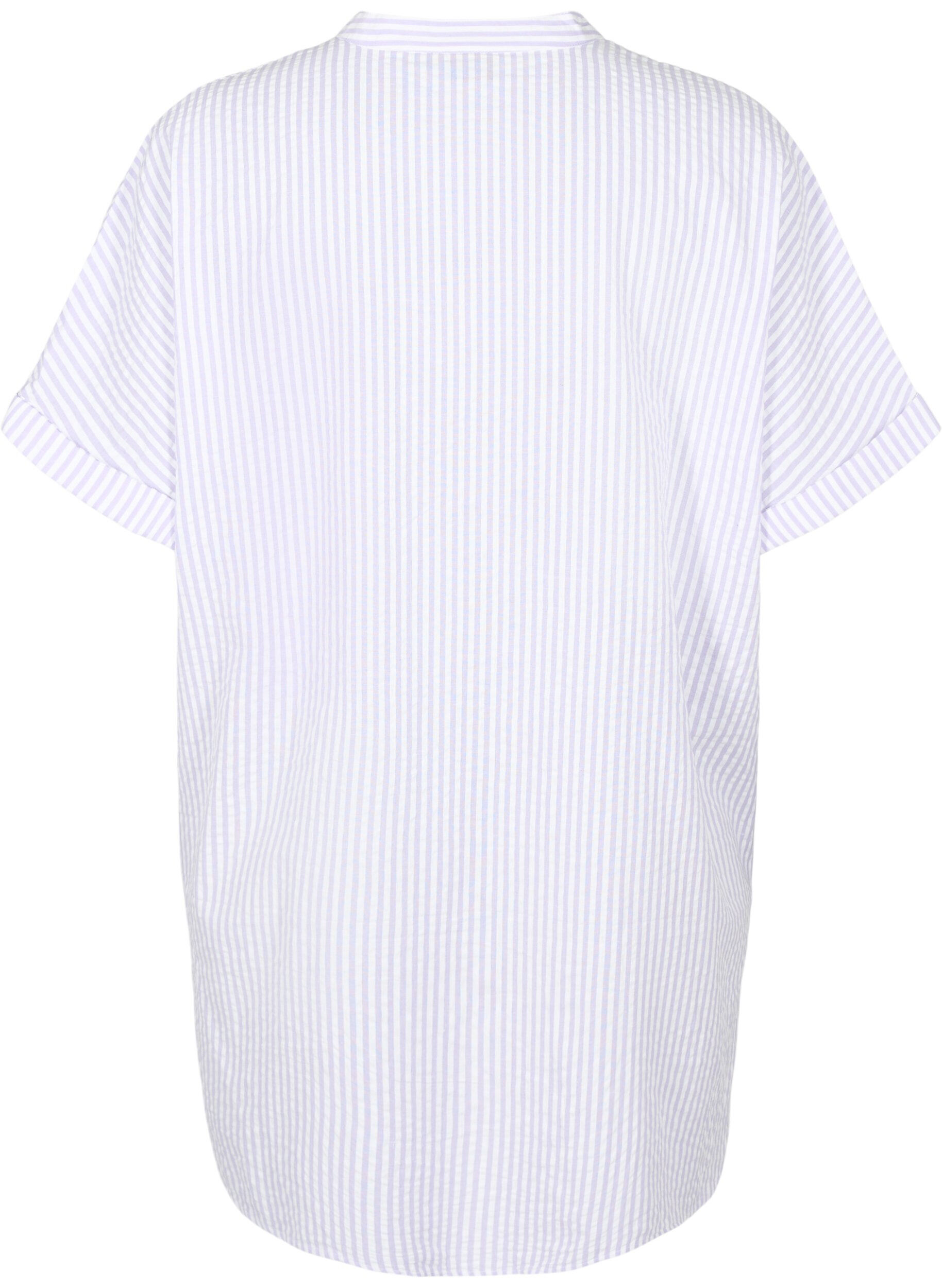 Zizzi Koszula w paski z kieszeniami na piersi, White/LavenderStripe, Packshot image number 1
