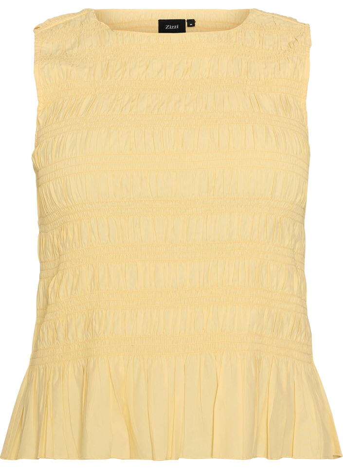 Bluzka z kolnierzykiem w ksztalcie l&oacute;dki i peplumowym wycieciem na dole, Ż&oacute;łty, Packshot image number 0