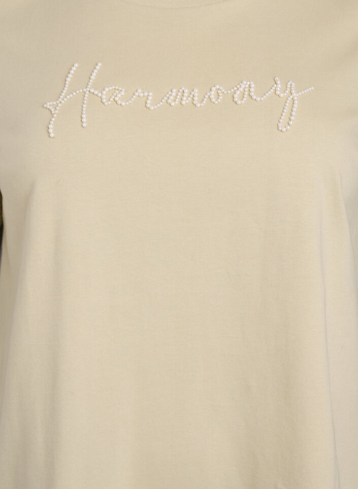 Koszulka z bawelny organicznej z perlowym tekstem, Beżowy, Packshot