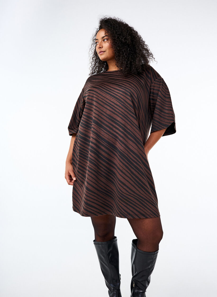 Wzorzysta sukienka z rekawami 3/4, Brązowy, Image image number 0