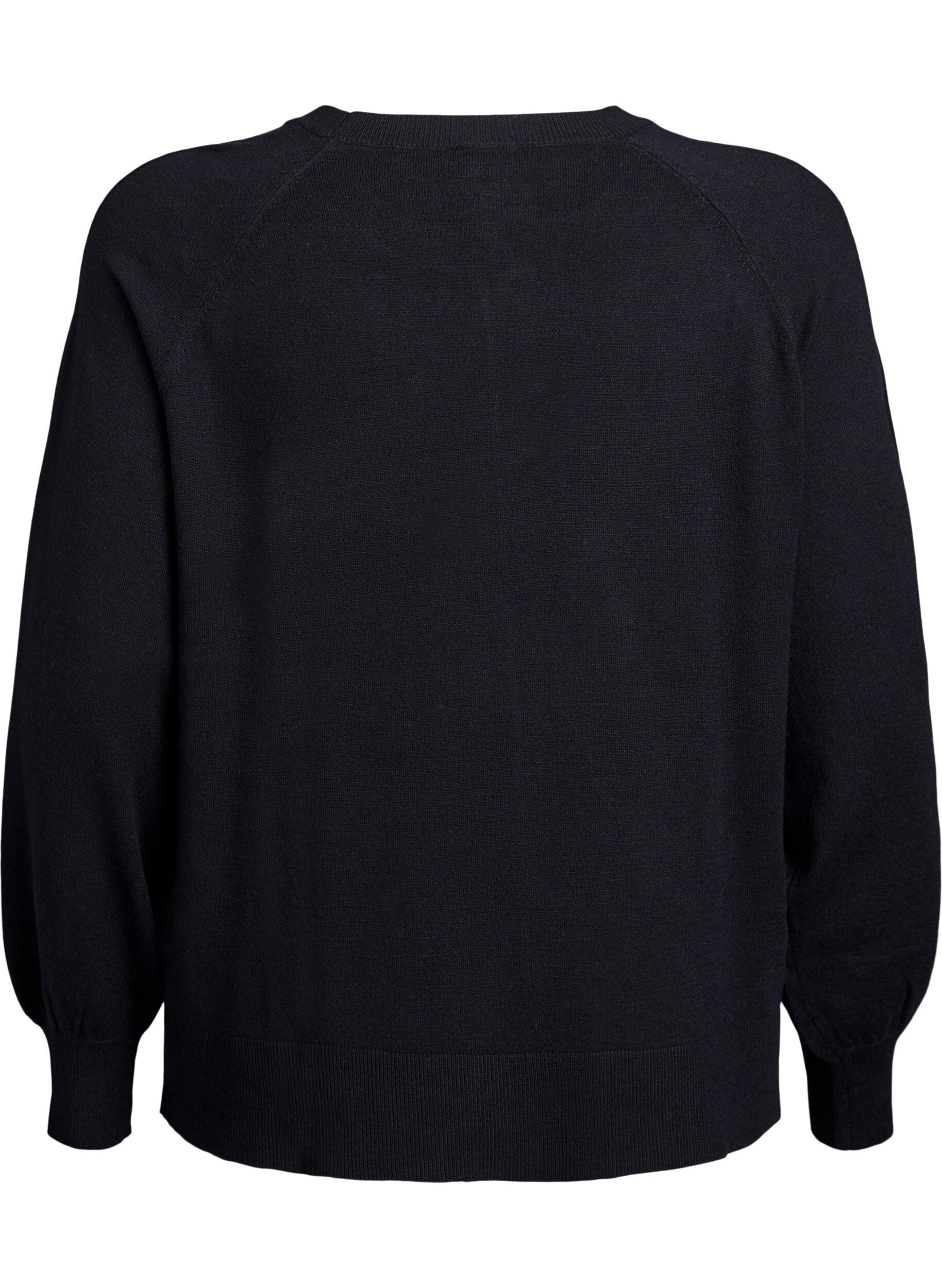 Zizzi Dzianinowa bluzka ze srodkowym szwem i raglanowymi rekawami, Czarne, Packshot image number 1