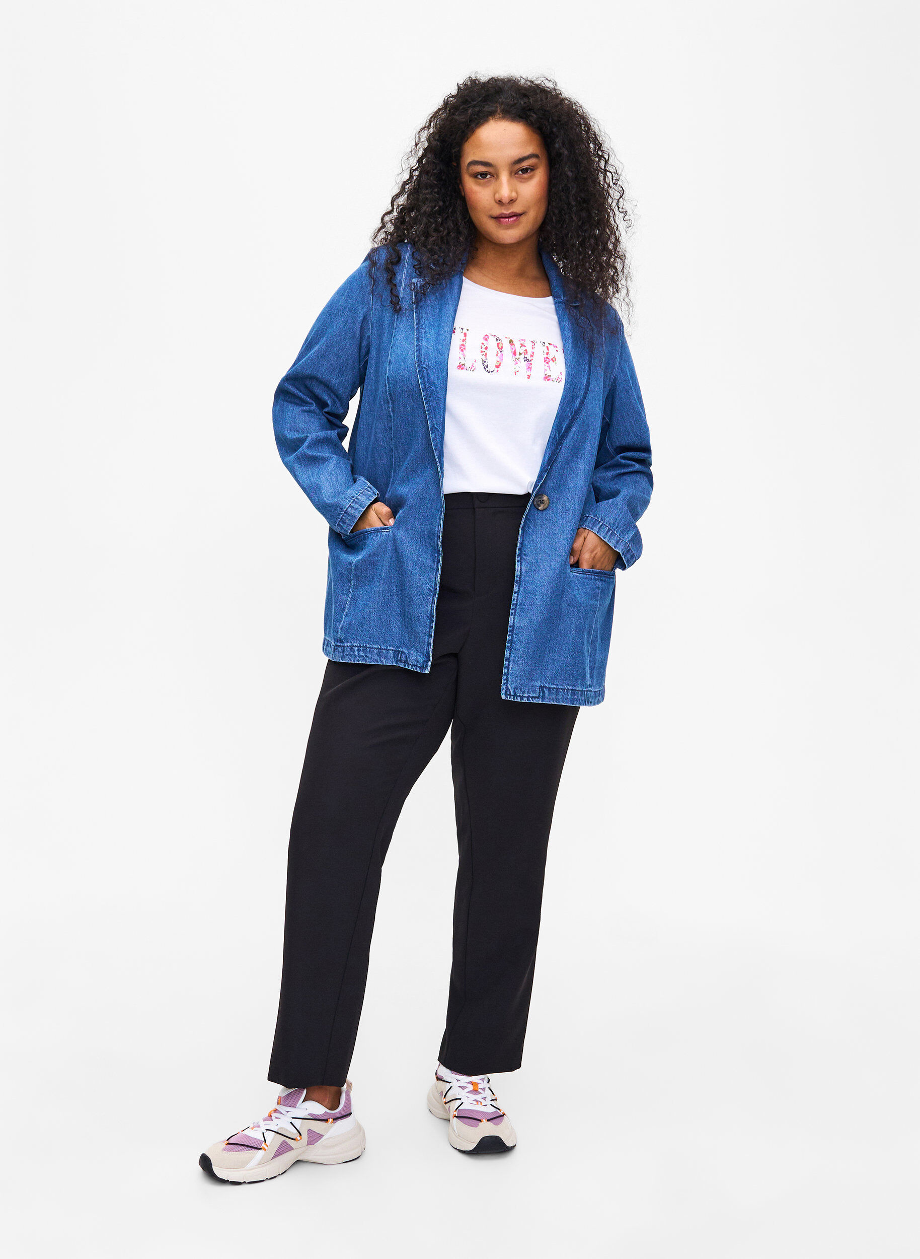 Zizzi Denimowa marynarka z kieszeniami, Blue Denim, Model image number 2