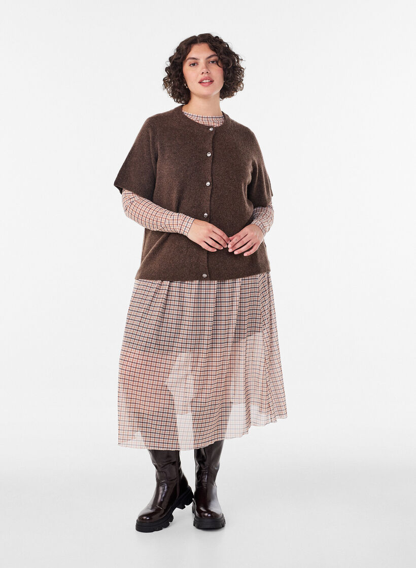 Kardigan z dzianiny z kr&oacute;tkim rekawem, Brązowy, Model image number 1