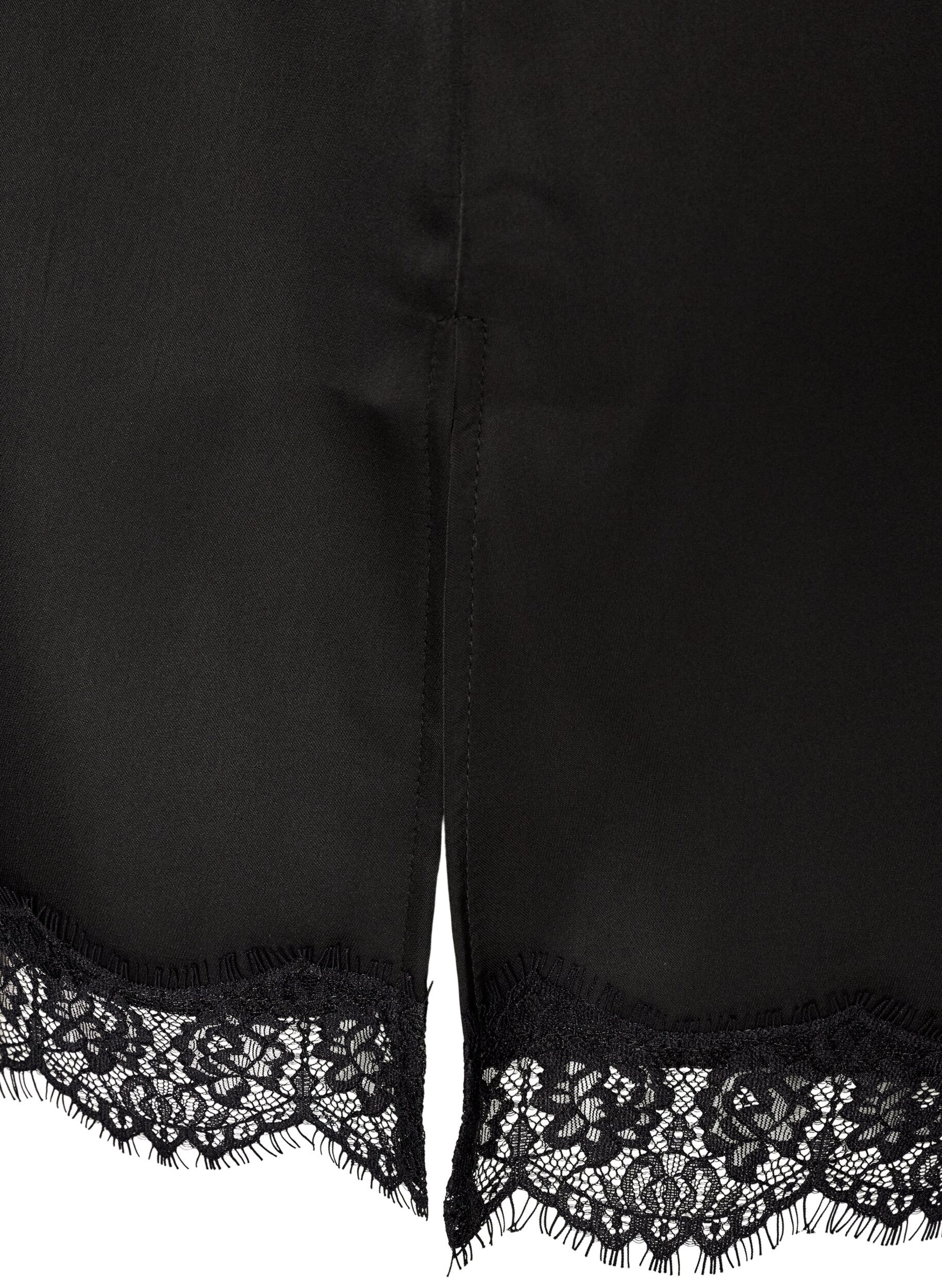 ZizziLong satin top with lace edges, Black, Packshot image number 3