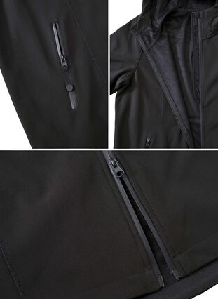 Krótka kurtka softshell z odpinanym kapturem, Black, Packshot image number 4