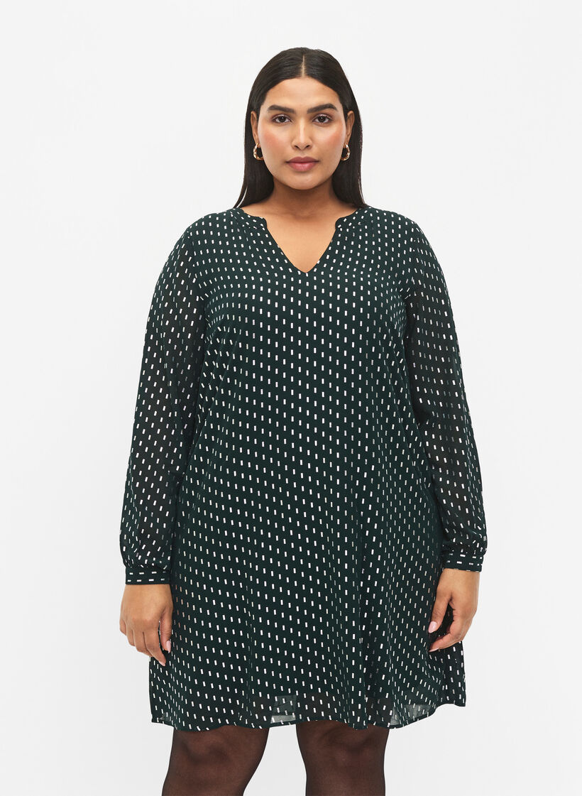 Sukienka z dlugimi rekawami i foliowym nadrukiem, Scarab w. Silver, Model image number 0