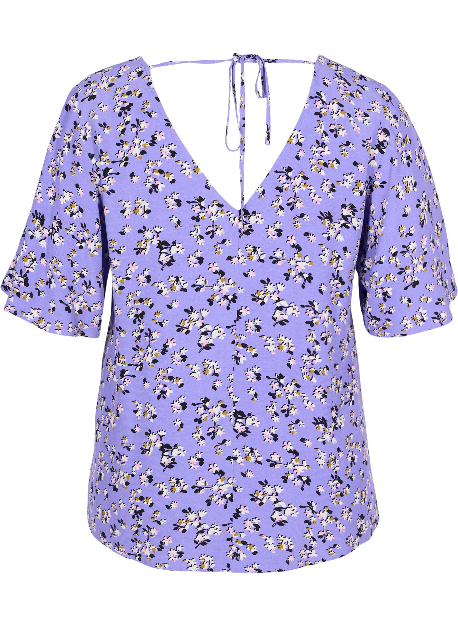 Zizzi Floral viscose blouse with snow detail, Lilac Flower Print, Packshot image number 1
