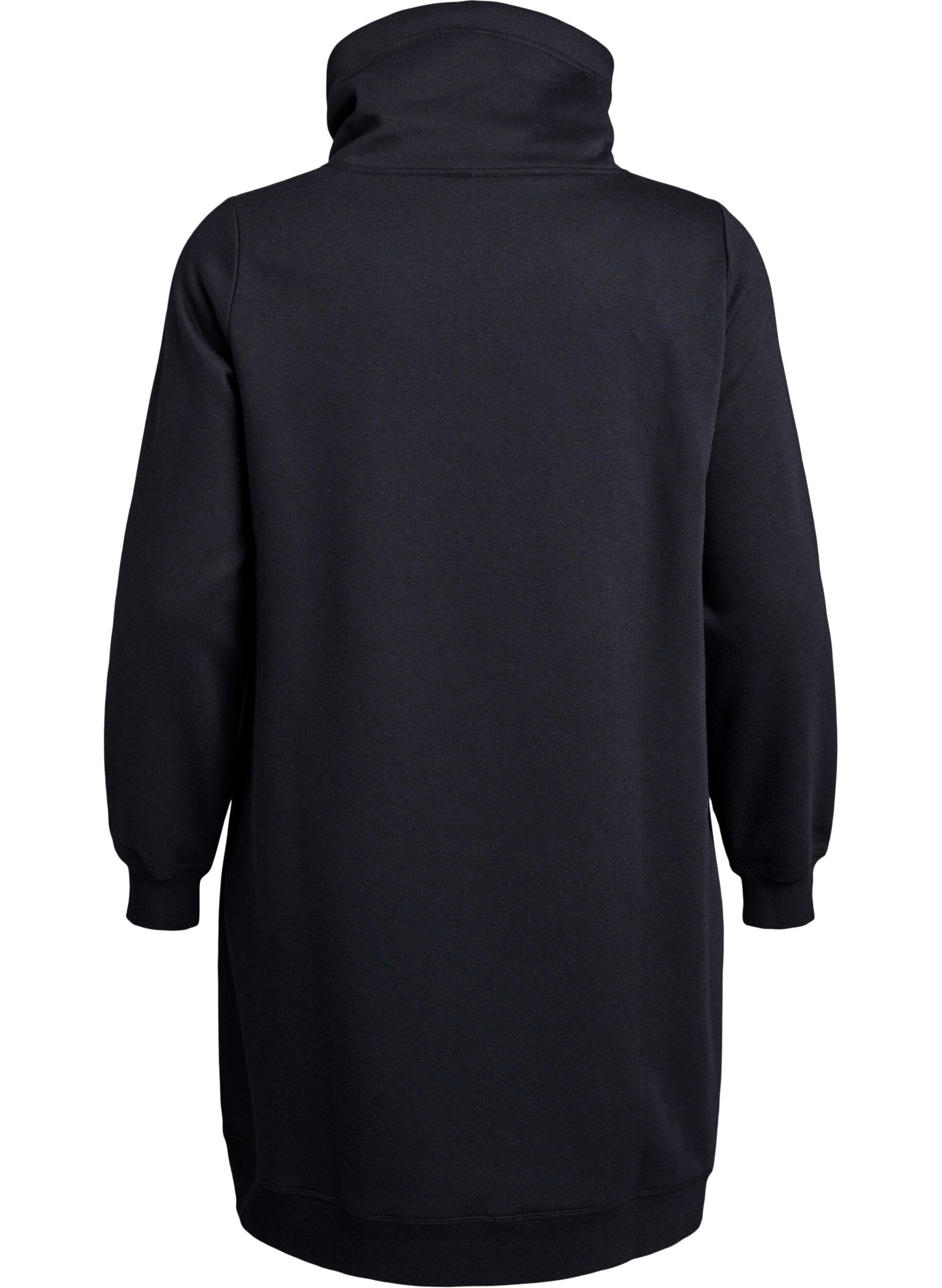 Zizzi Kr&oacute;tka dresowa sukienka z wysokim kolnierzem i kieszeniami, Czarne, Packshot image number 1