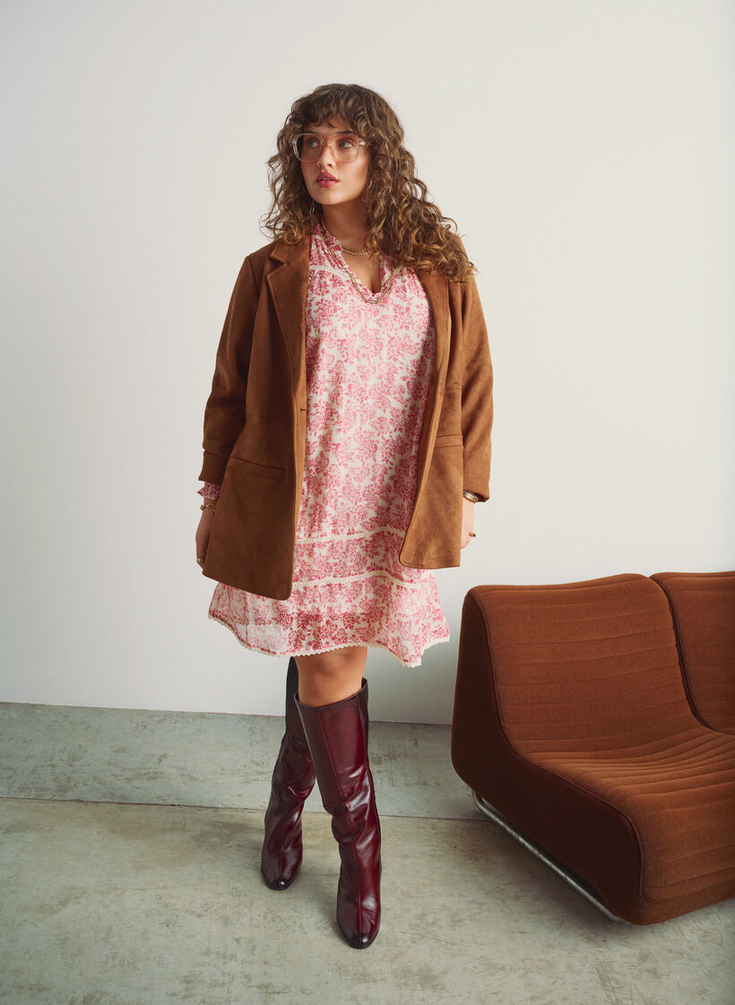 Krótkiej sukienki z szyfonu z haftami szydelkowymi, Różowy, Image image number 0