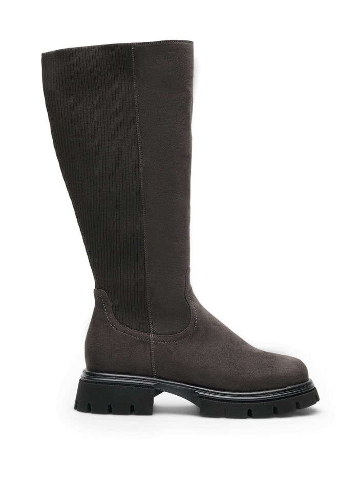 Wysokie buty ze sztucznego zamszu z lam&oacute;wkami z rypsowej dzianiny, Brązowy, Packshot image number 0