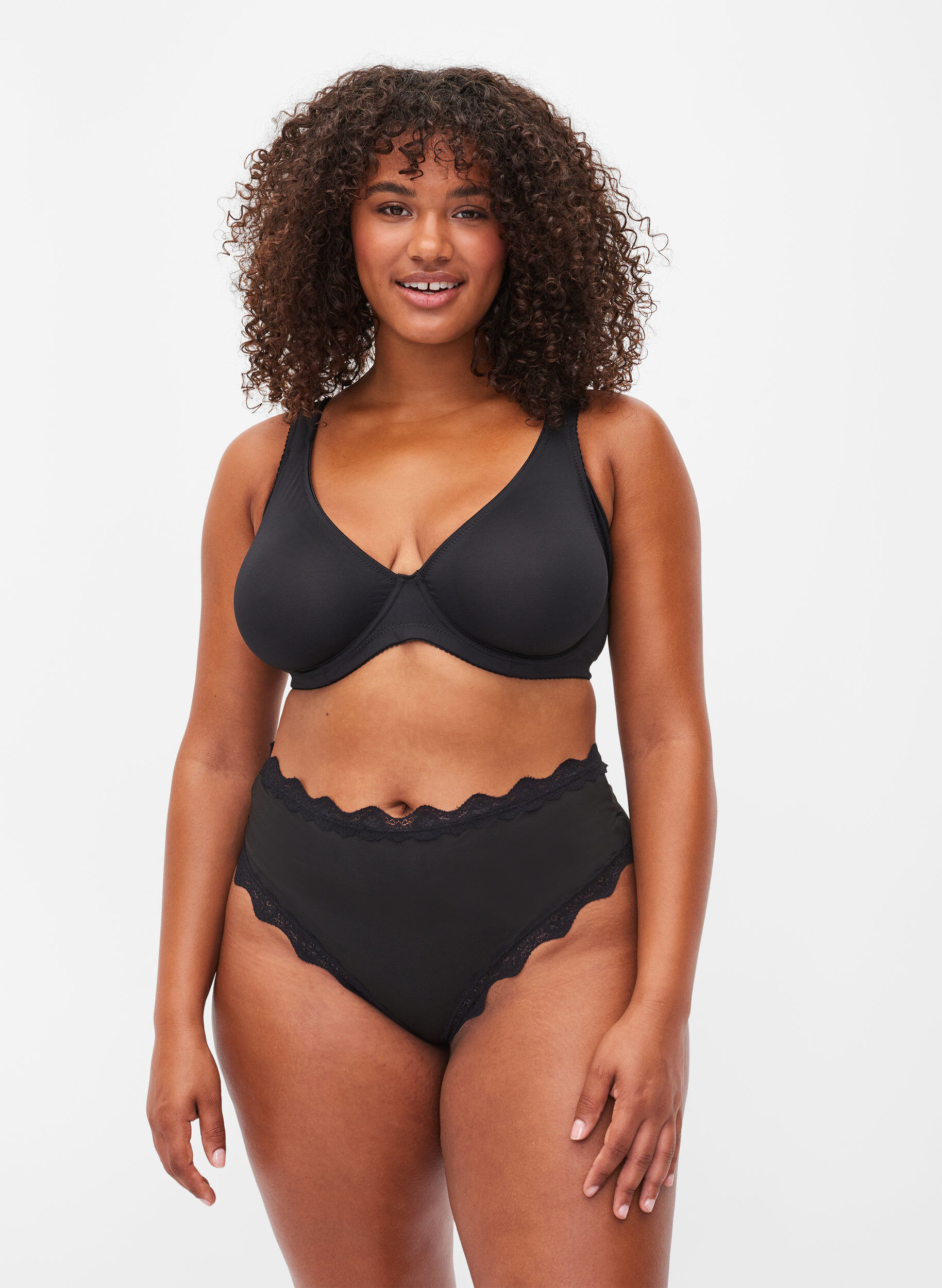 Zizzi 2-pack figi damskie z koronkowymi brzegami, Black, Model image number 0