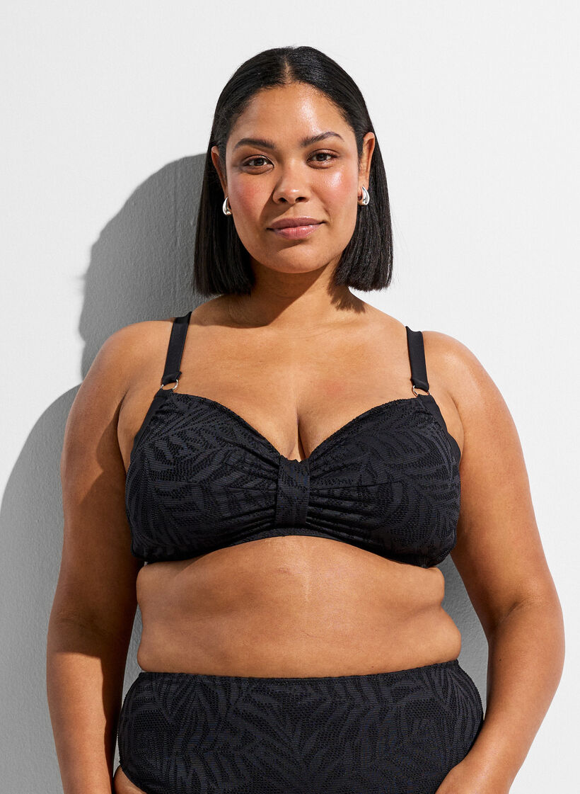 Biustonosz bikini z fakturowana siateczka i wyjmowanymi wkladkami, Czarne, Model image number 0