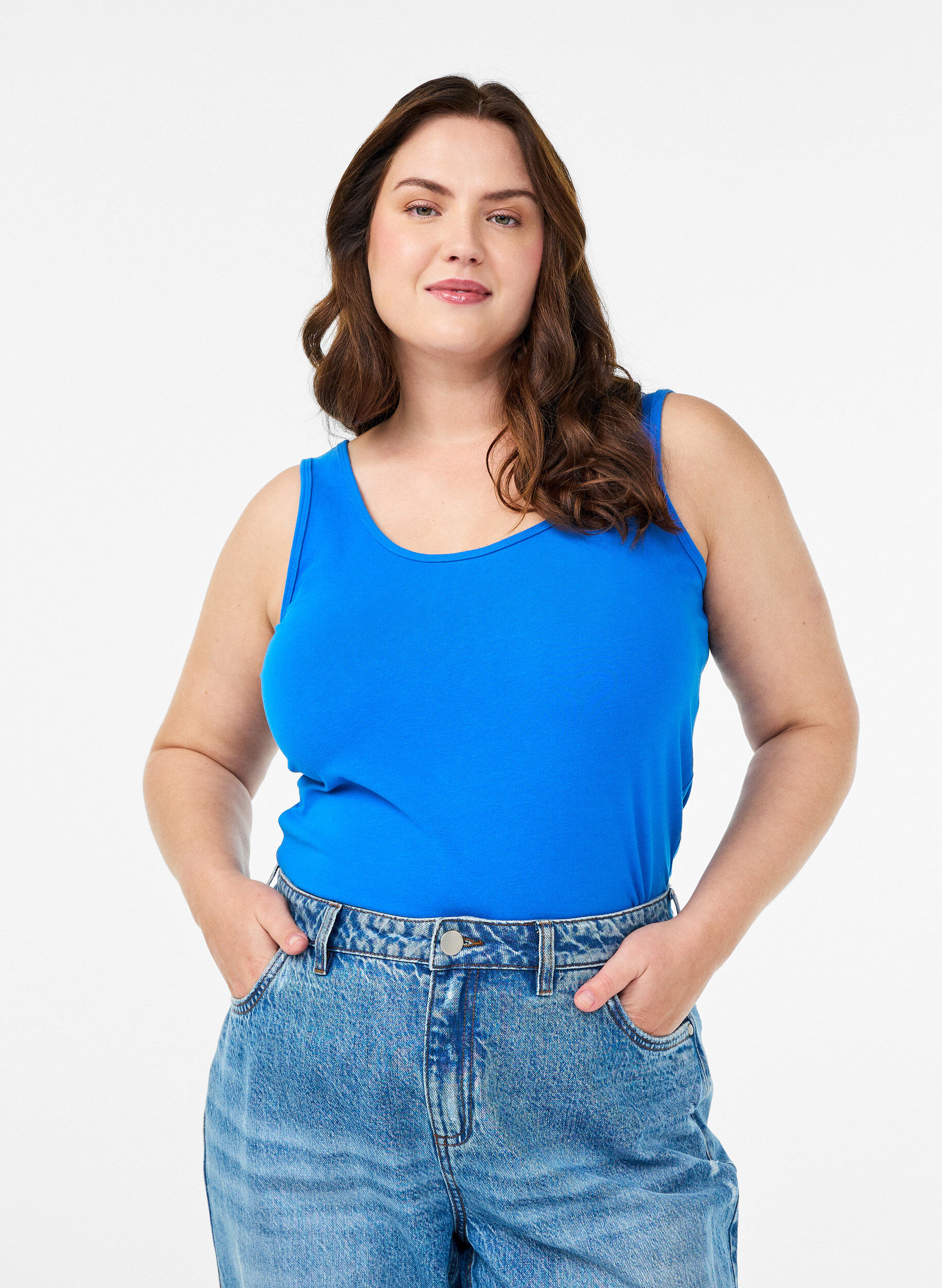 Podstawowy top bawelniany w jednolitym kolorze, Niebieskie, Model
