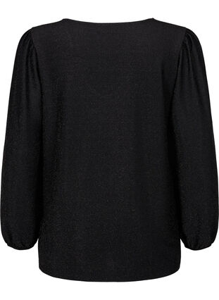 Brokatowa bluzka z bufiastymi rekawami, Black Black, Packshot image number 1