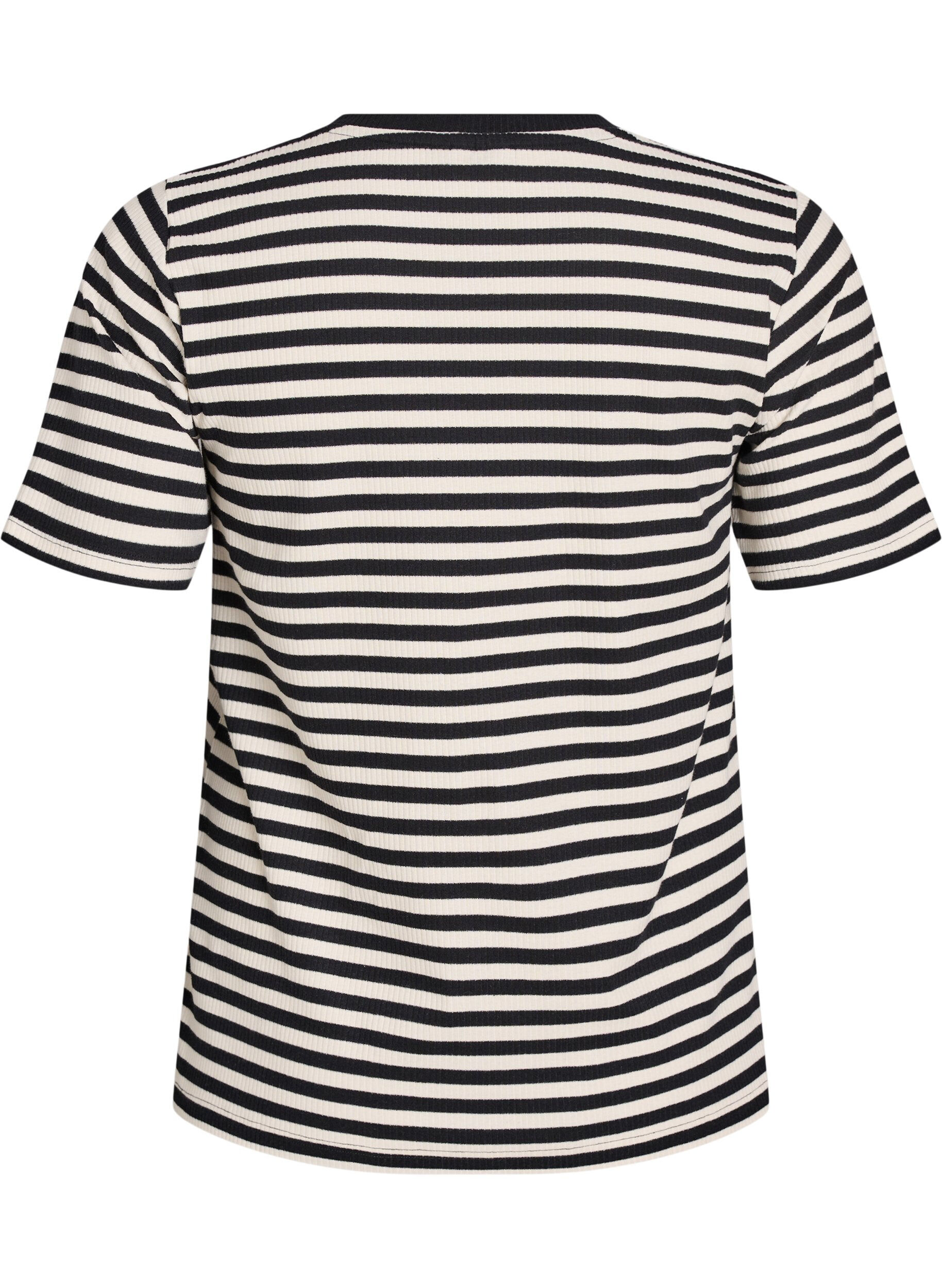 ZizziT-shirt w paski o prazkowanej fakturze, Czarne, Packshot image number 1