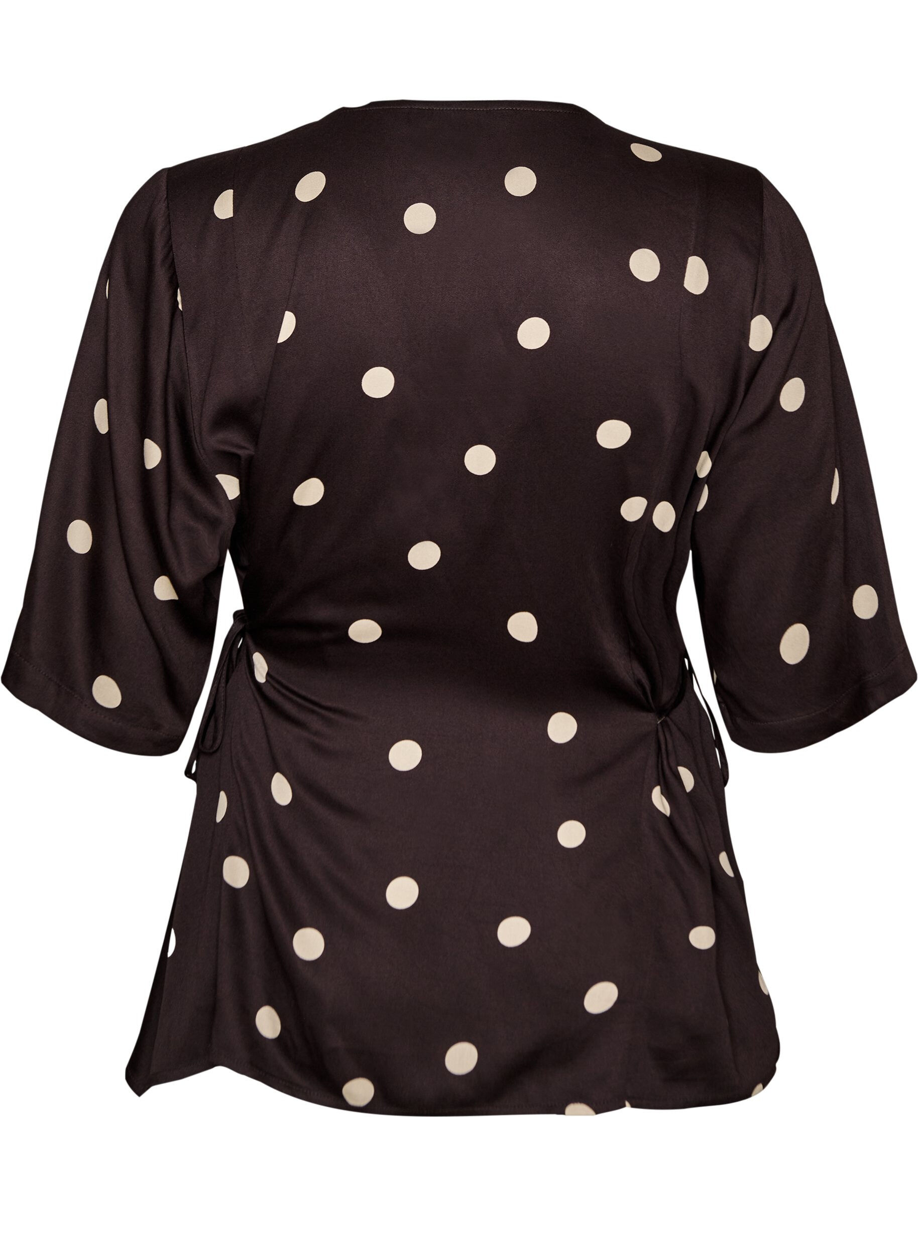 ZizziBluzka z wiskozy Polka dot z dekoltem w ksztalcie litery V i wiazaniami, Brązowy, Packshot image number 1