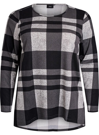 Wzorzysta bluzka z dlugim rekawem, Szary, Model