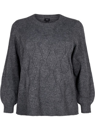 Dzianinowy pulower z azurowym wzorem, Dark Grey Melange, Packshot image number 0