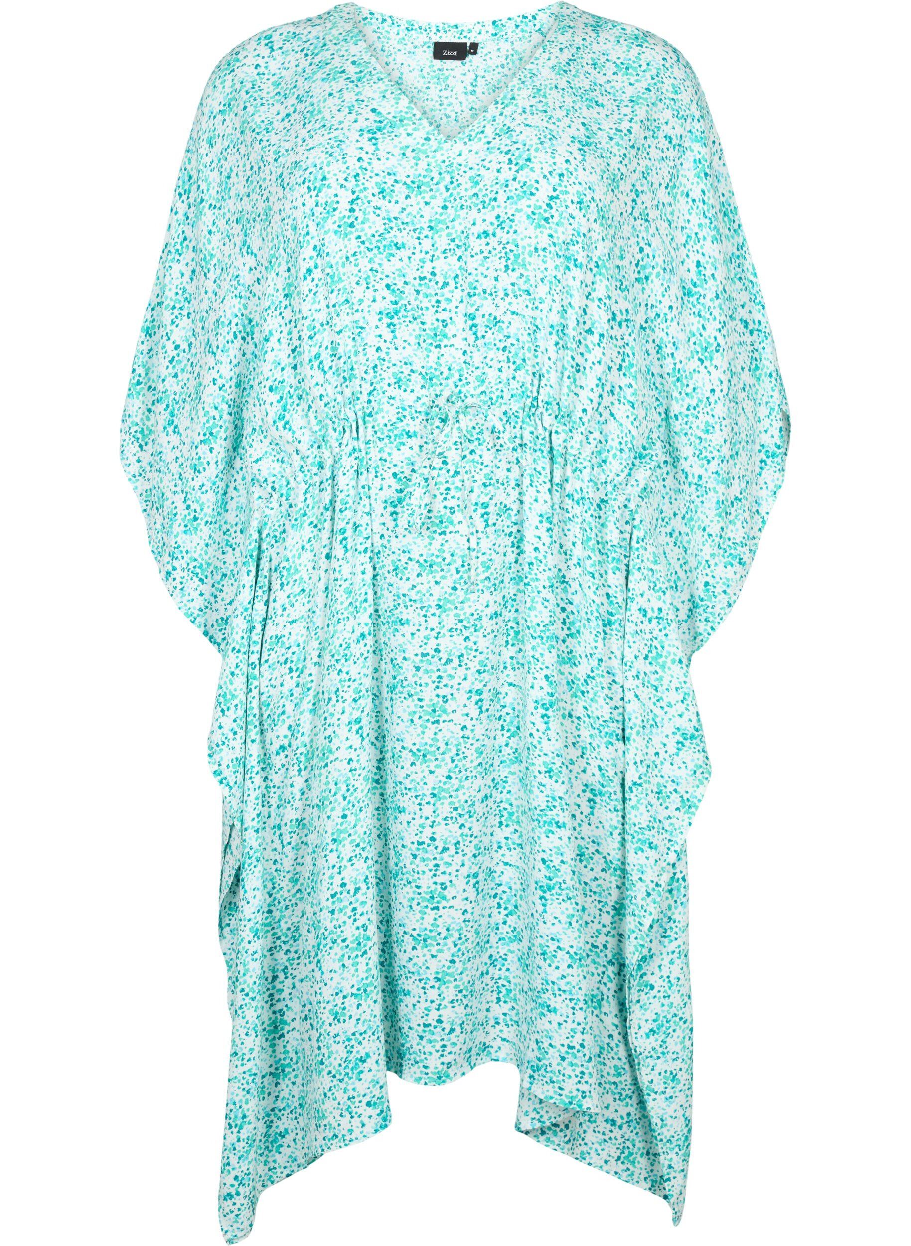 Zizzi Sukienka kaftan z wiskozy z nadrukiem, Green Dot, Packshot image number 0