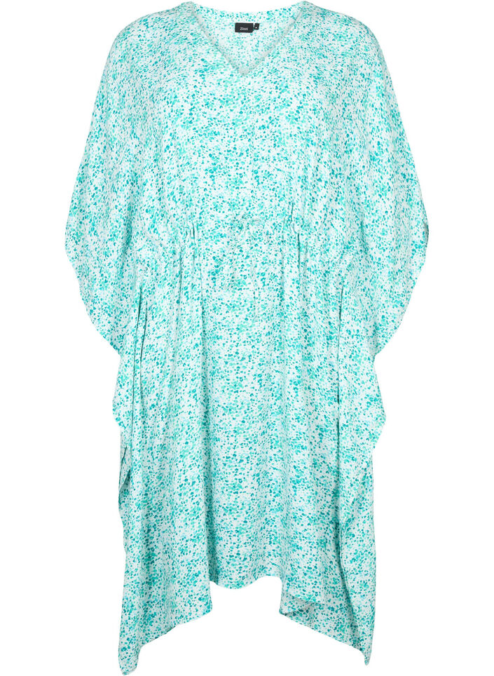 Sukienka kaftan z wiskozy z nadrukiem, Green Dot, Packshot image number 0