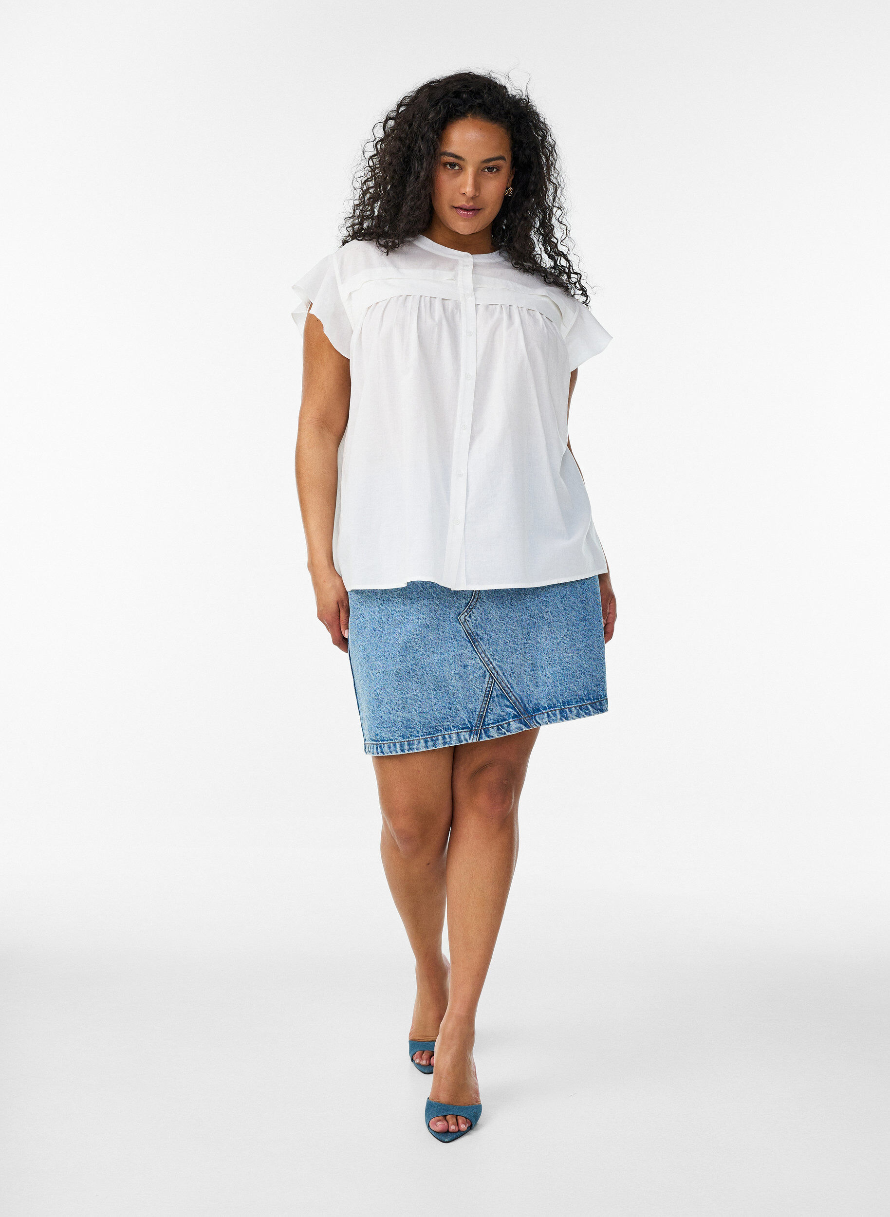 ZizziBawelniana trapezowa bluzka bez rekaw&oacute;w, Biały, Model image number 1