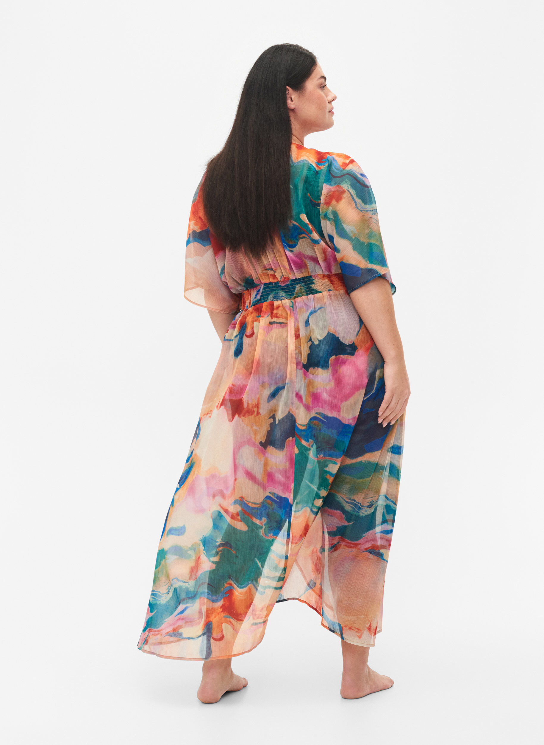 Zizzi Beach printed kimono, Watercolor, Model image number 1