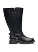 Wysokie buty sk&oacute;rzane z ozdobnymi klamrami, Czarne, Packshot image number 0