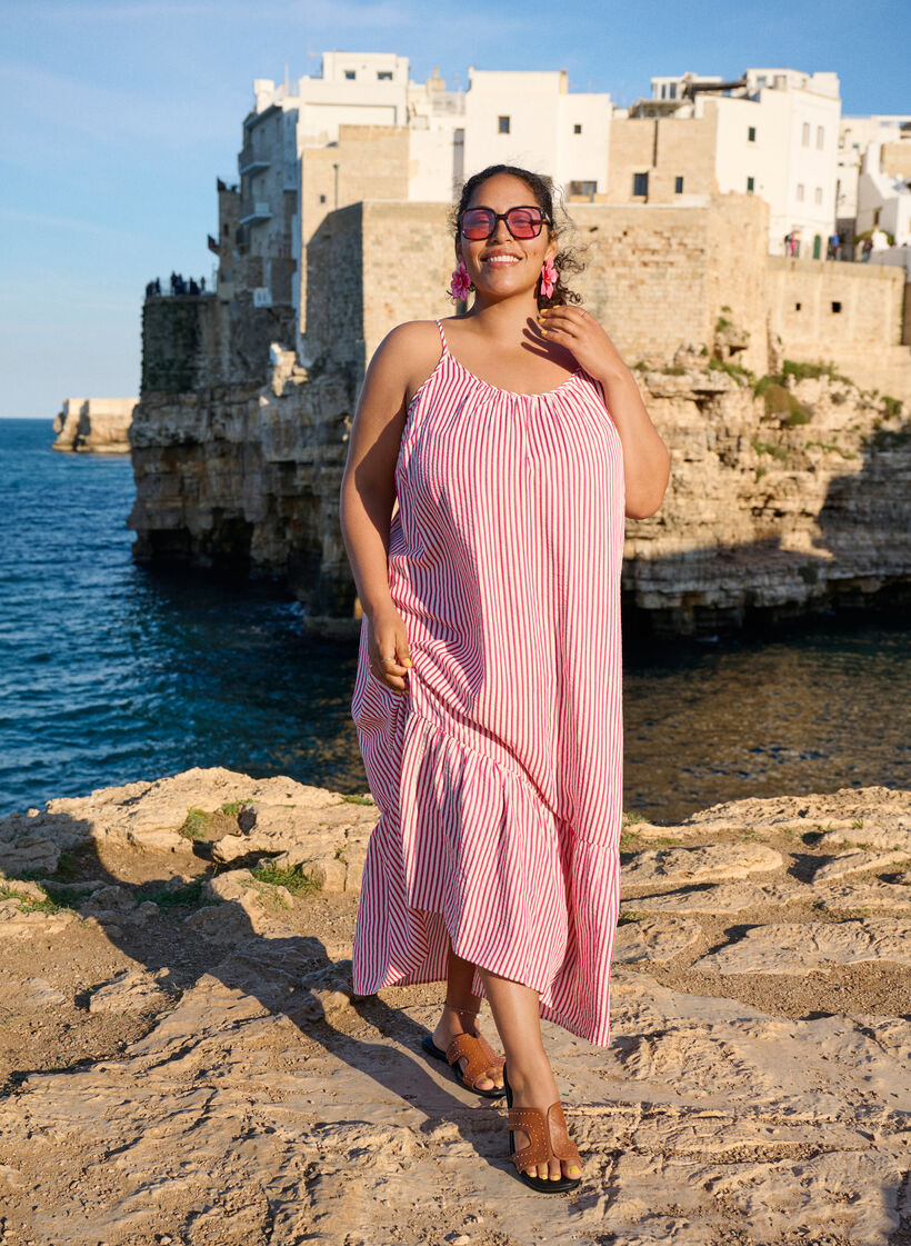 Letnia sukienka w paski o linii A, R&oacute;żowy, Image image number 0