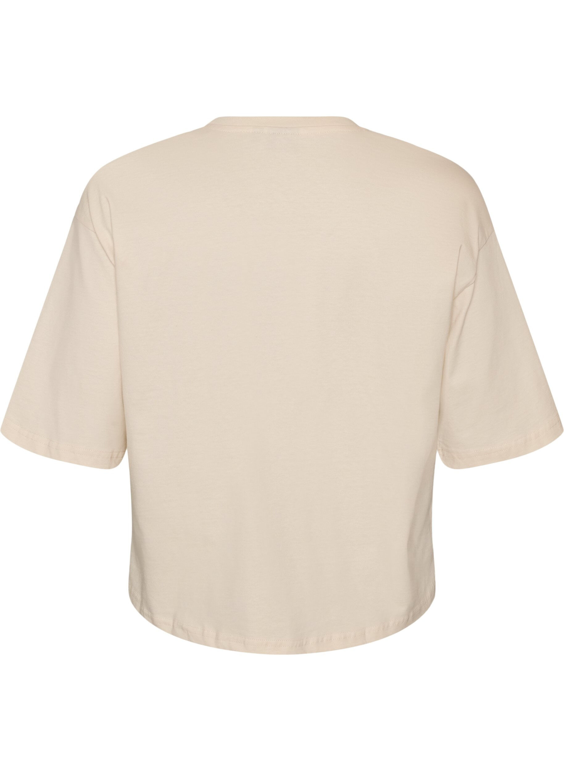 ZizziT-shirt z nadrukiem tekstowym i naszywkami, Beżowy, Packshot image number 1