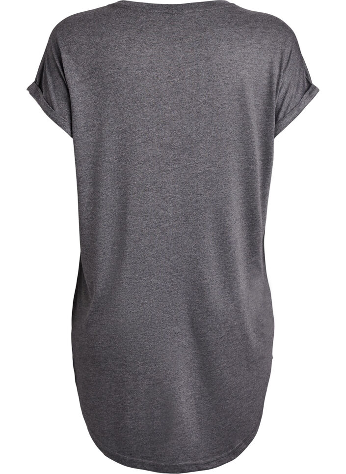 Koszula nocna z kr&oacute;tkim rekawem i nadrukiem tekstowym, Czarne, Packshot image number 1