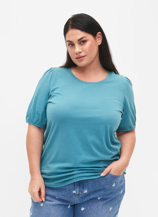 Bawelniana koszulka z rekawami 2/4, Brittany Blue, Model image number 0