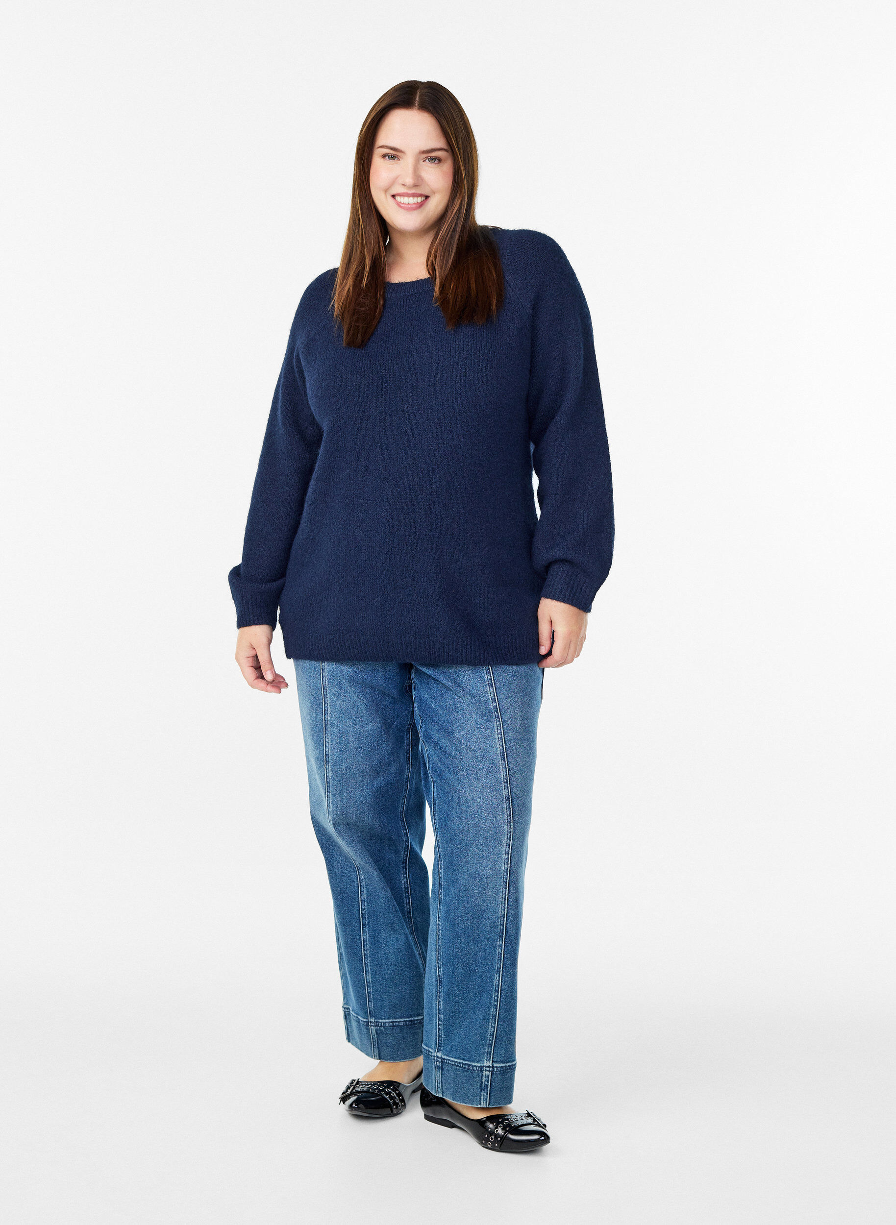 Zizzi Dzianinowa bluzka z raglanowymi rekawami, Niebieskie, Model image number 1