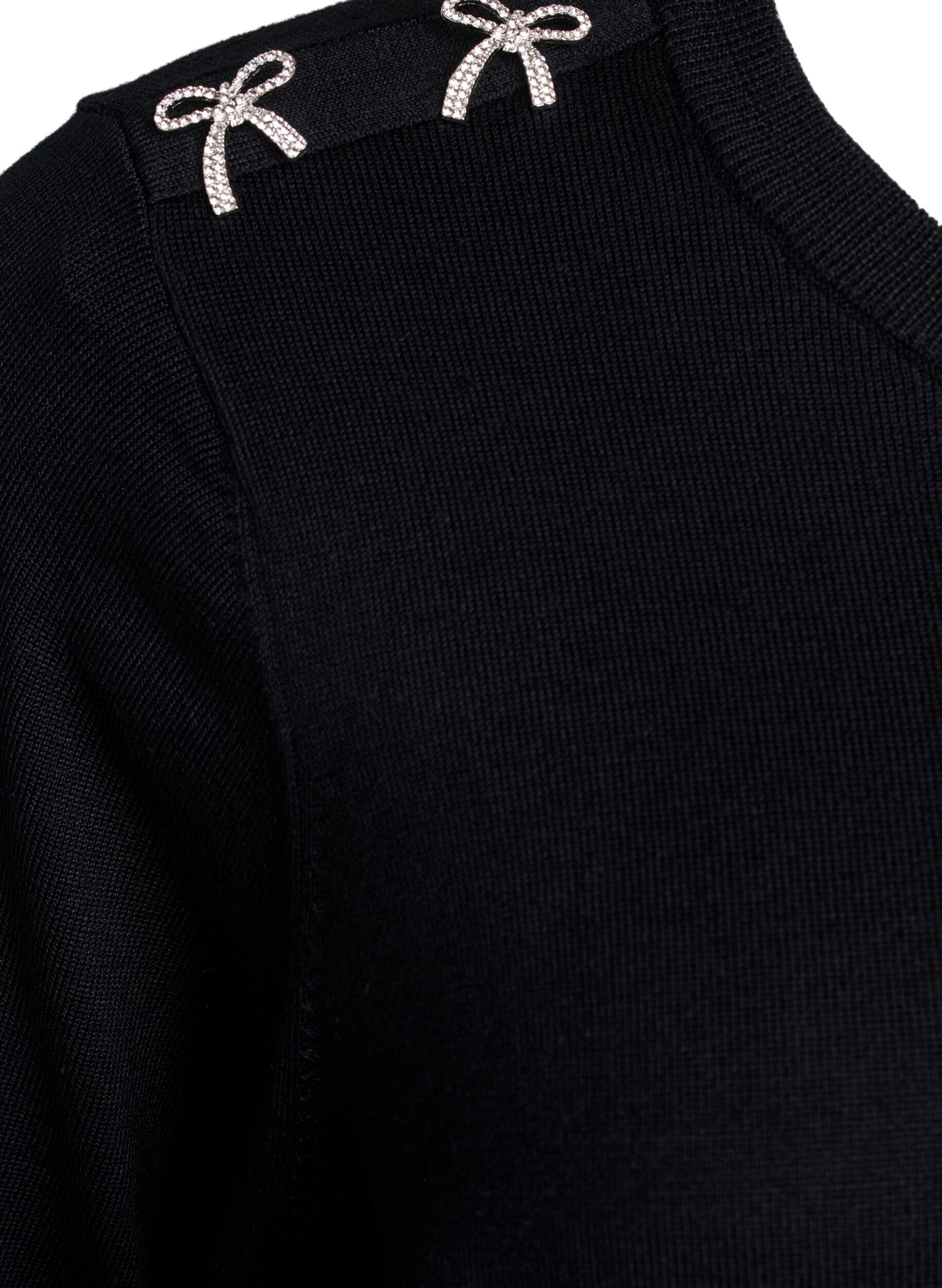 Zizzi Dzianinowa bluzka z kr&oacute;tkim rekawem i malymi kokardkami, Czarne, Packshot image number 3