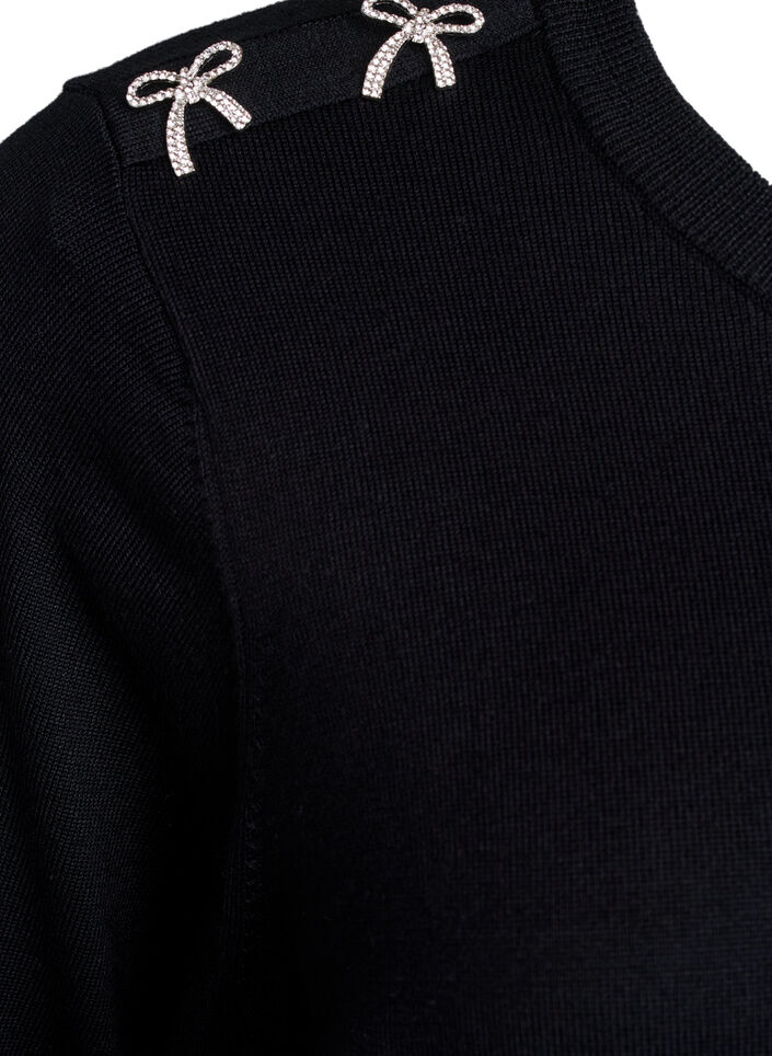 Dzianinowa bluzka z krótkim rekawem i malymi kokardkami, Czarne, Packshot image number 3