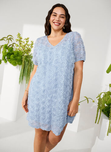 Imprezowa sukienka w kwiaty 3D, Cashmere Blue, Image image number 0