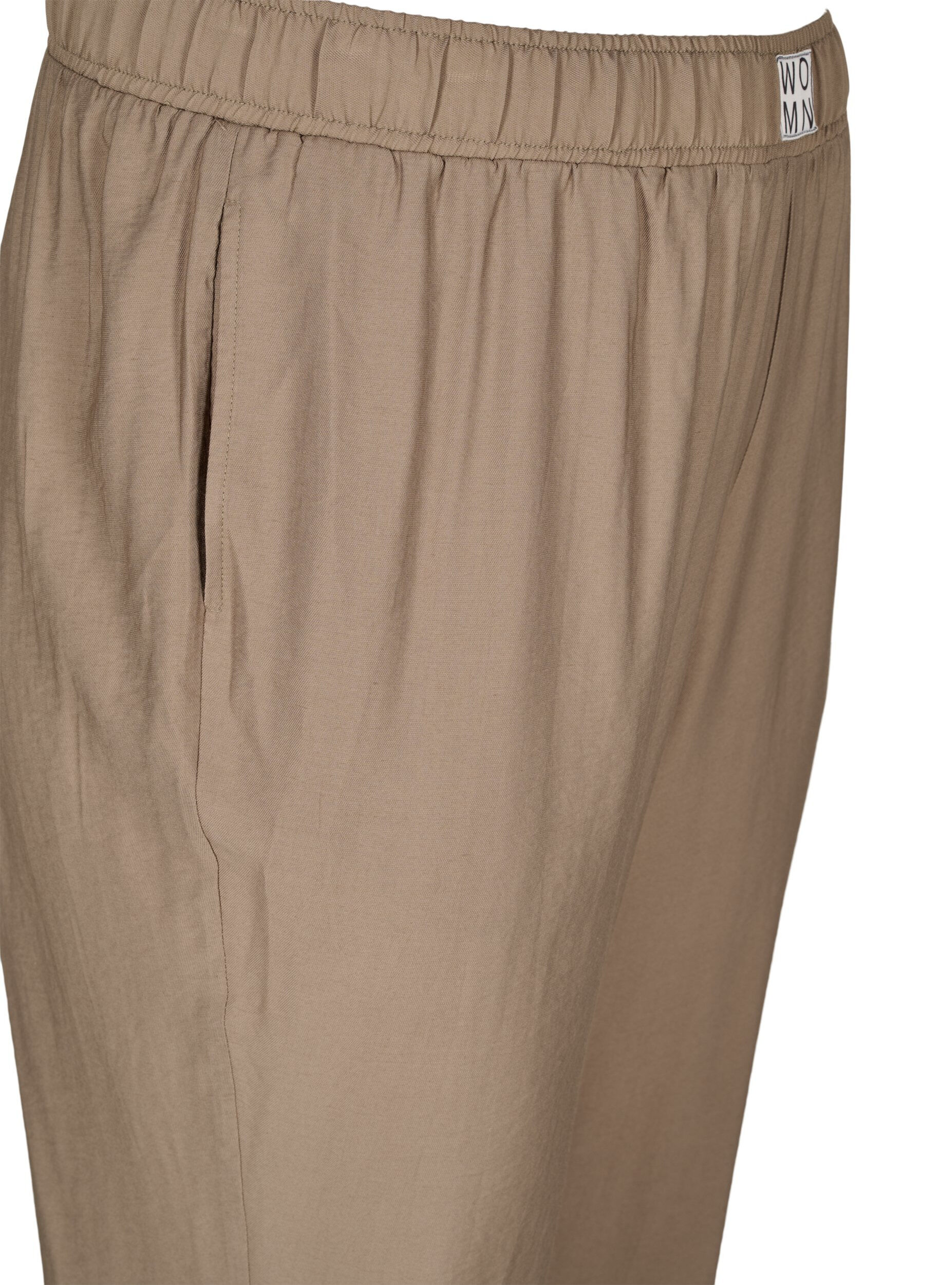 Zizzi Loose viscose trousers with elastic borders and pockets, Timber Wolf, Packshot image number 3