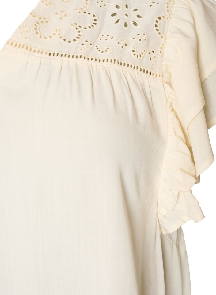 Tunika z broderie anglaise i rekawami z falbana, Beżowy, Packshot image number 2