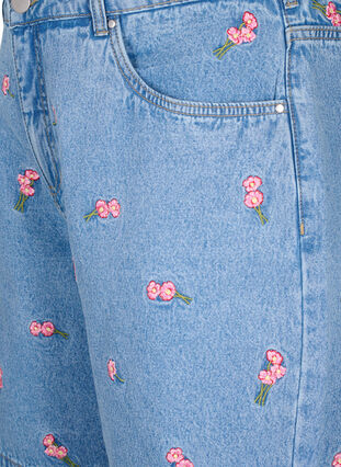 Szorty jeansowe z haftowanymi kwiatami, Light Blue AOP, Packshot image number 2