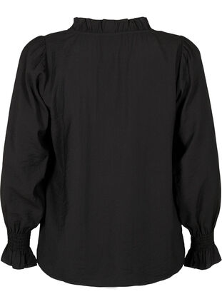 Bluzka z wiskozy z dlugim rekawem i falbanami, Black, Packshot image number 1