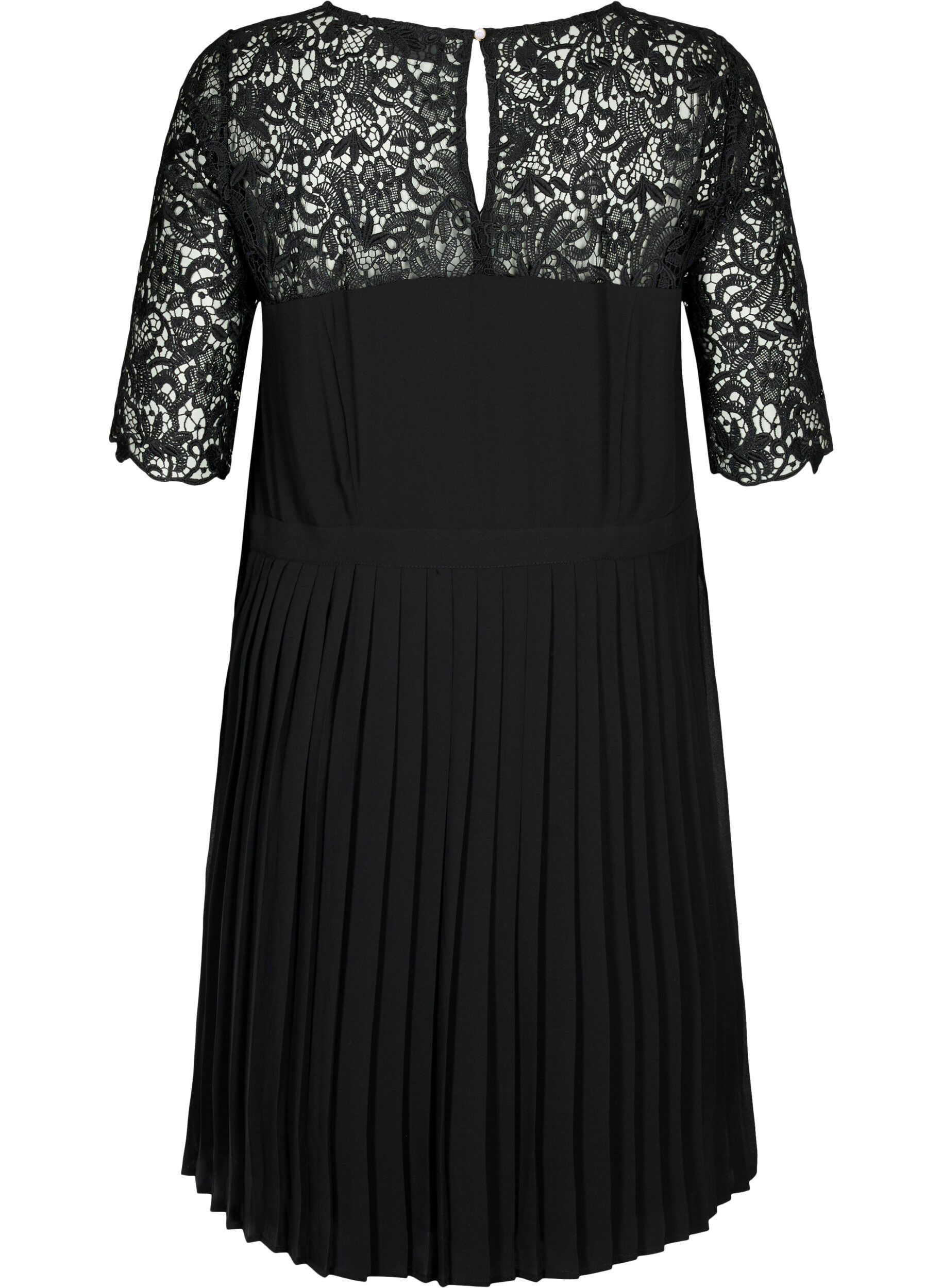 Zizzi Short sleeve dress with lace top, Black, Packshot image number 1
