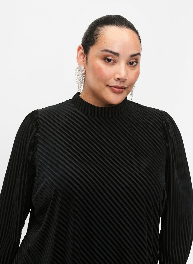 Welurowa sukienka o strukturalnym wzorze, Black, Model image number 2