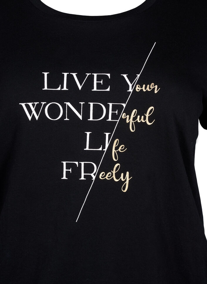 Bawelniana koszulka z krótkim rekawem i gumka na dole, Black w. Live, Packshot image number 2