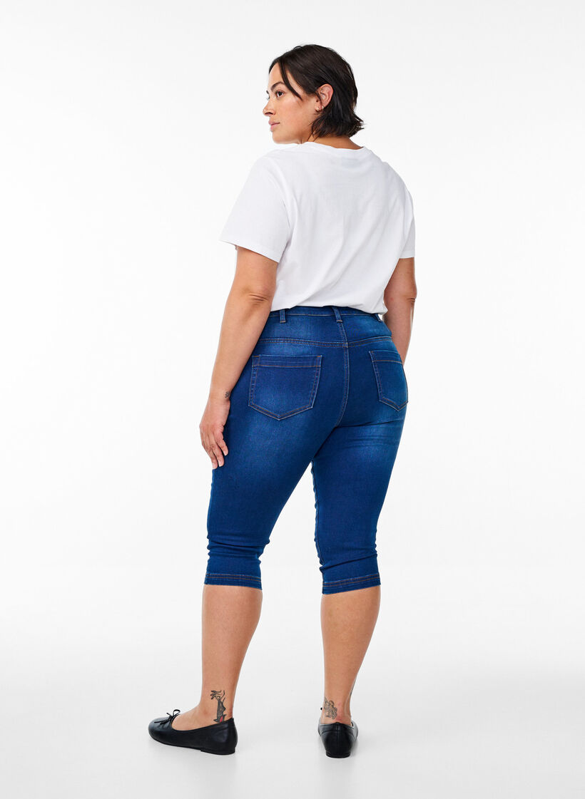 Amy capri jeans z wysokim stanem i bardzo dopasowanym krojem, Niebieskie, Model image number 1